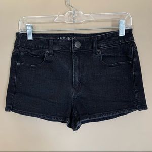 American Eagle Black 360 Stretch Denim Hi-Rise Shortie Shorts
